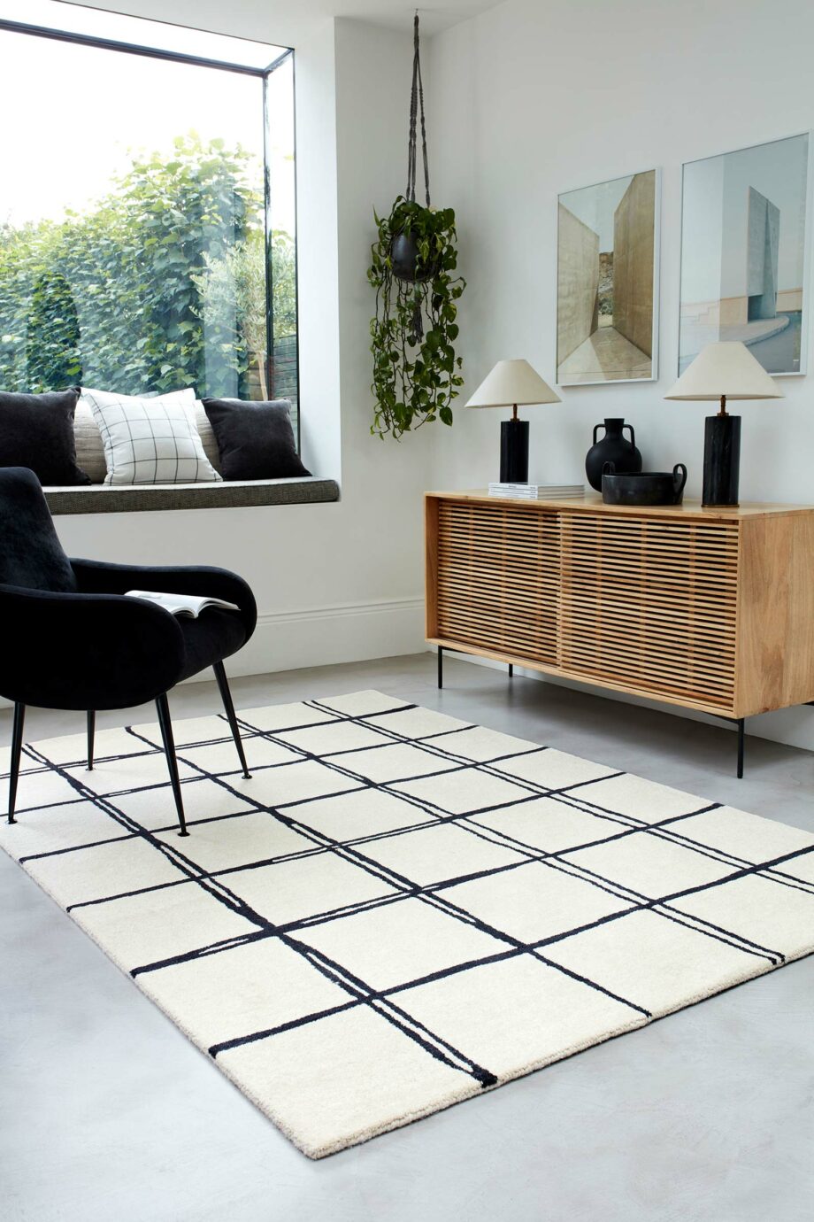Asiatic tapet Albany Grid Monochrome interior